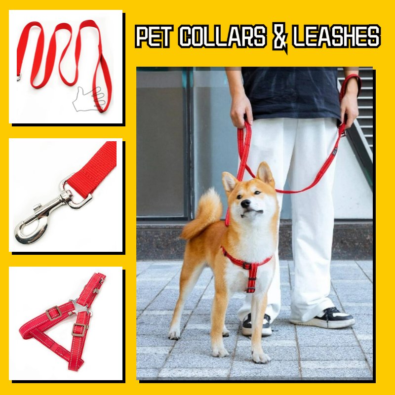 Personalized Diy Customized Big Metal Buckle Reflective Custom Printed Logo Tactical Collar Cat Dog Pet Leashes Collar Dog Leash