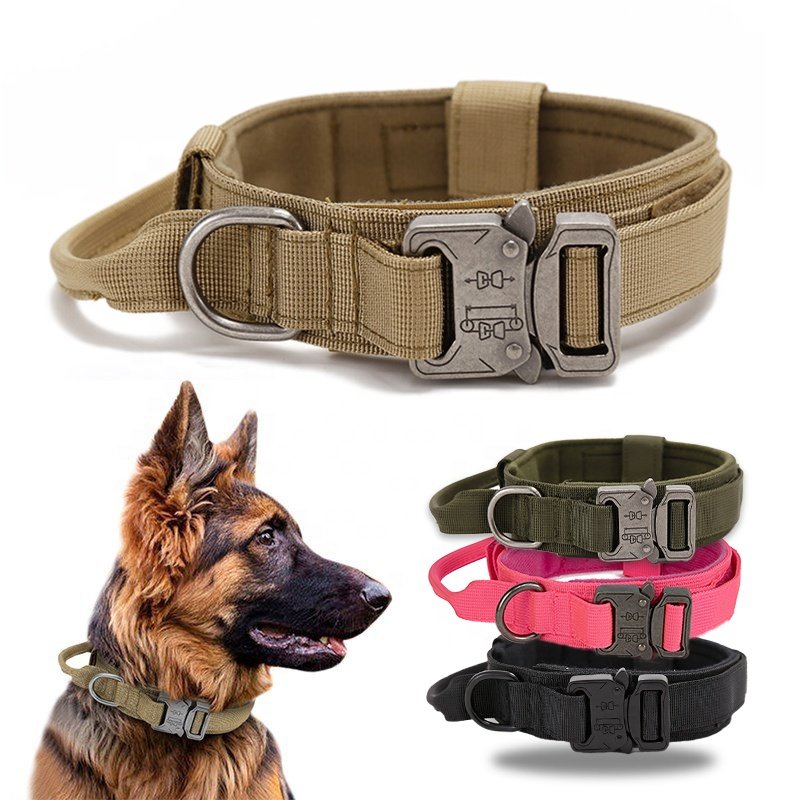 High Quality Heavy Duty Metal Buckle Pet Dog Training Collar Large Dogs Collar And Leash Set Tactical Dog Collar