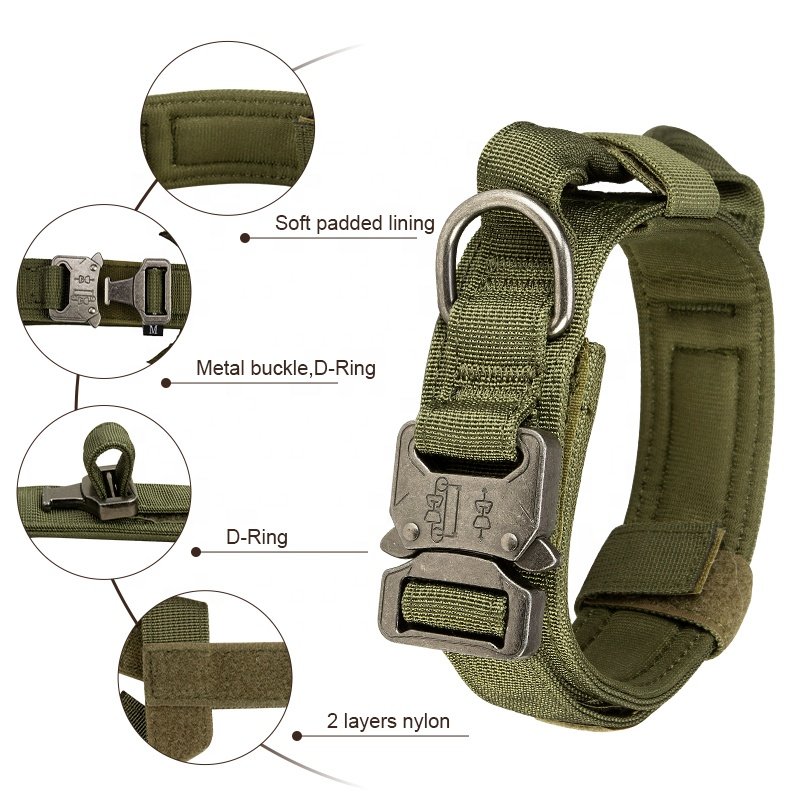 High Quality Heavy Duty Metal Buckle Pet Dog Training Collar Large Dogs Collar And Leash Set Tactical Dog Collar