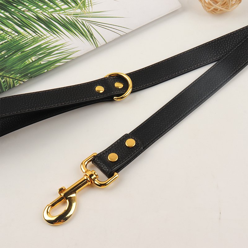 High quality OEM Custom Luxury Personalized Logo Pet Lead Adjustable Black Plain Leather Dog Collar And Leash Set