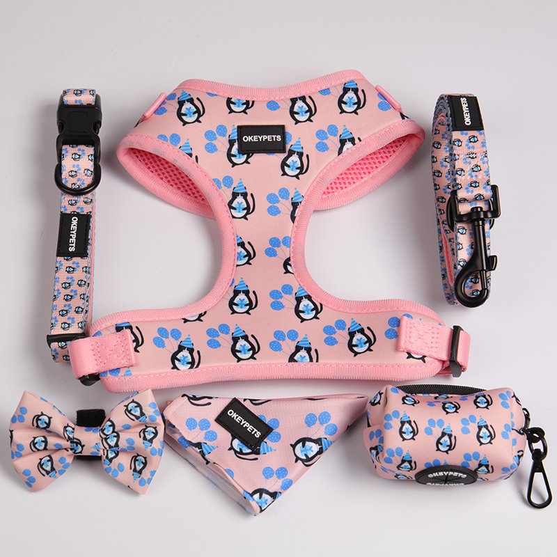 OKEYPETS Popular Highly Quality Neoprene Sublimation Pattern Adjustable Reflective Dog Harness