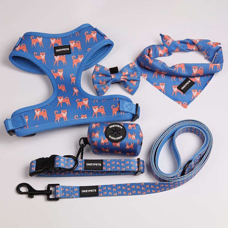 OKEYPETS Popular Highly Quality Neoprene Sublimation Pattern Adjustable Reflective Dog Harness