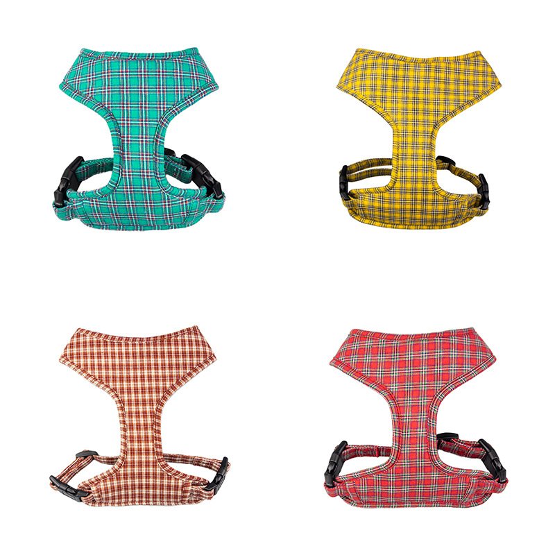 New Released Custom cotton luxury Dog harness Chequer Polyester Sustainable Pet Dog Adjustable