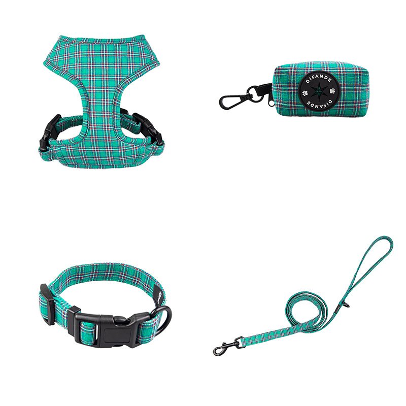 New Released Custom cotton luxury Dog harness Chequer Polyester Sustainable Pet Dog Adjustable