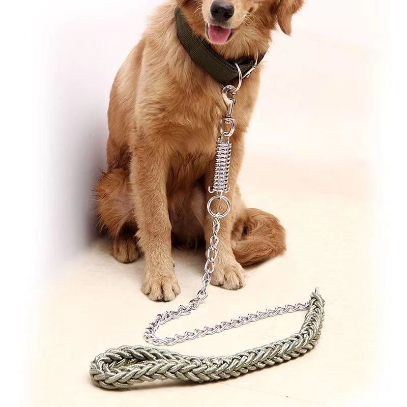 CUSTOM High durable pet dog collar nylon woven rope dog belt Eight-stranded rope explosion-proof dog leash with stainless steel