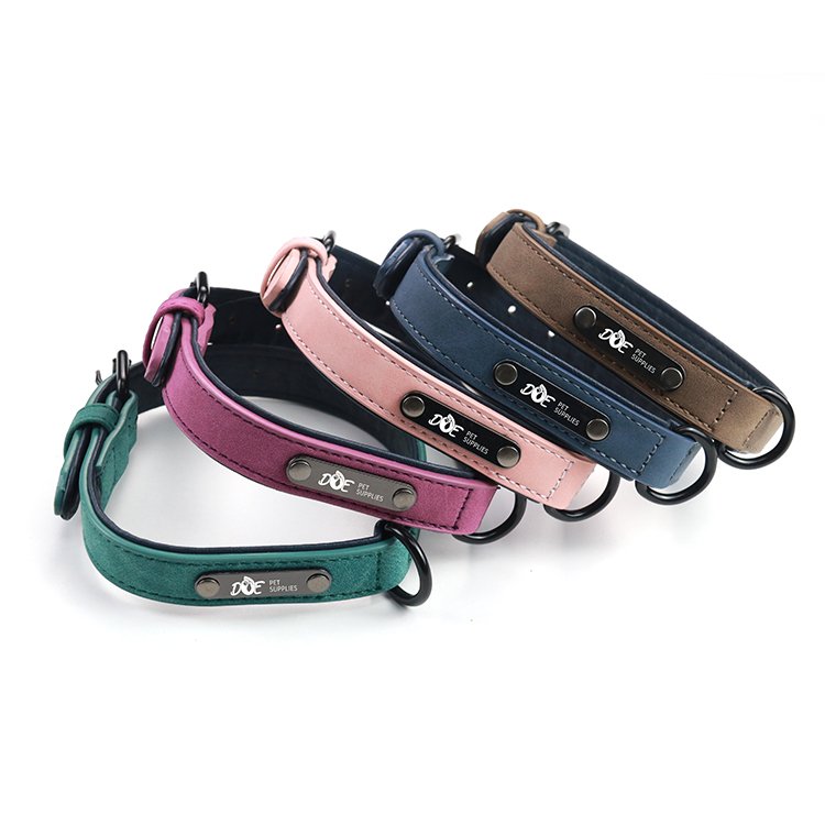 Luxury Genuine Leather Pet Collar Custom Colors Softly Padded Waterproof Classic Genuine Leather Dog Collar