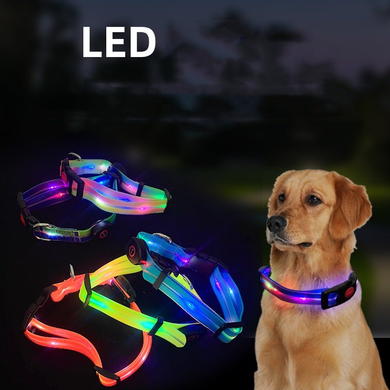 Waterproof Flashing Light Up Pet Collar USB Rechargeable led dog leash luminous Walking Night Glowing dog leash and collar set