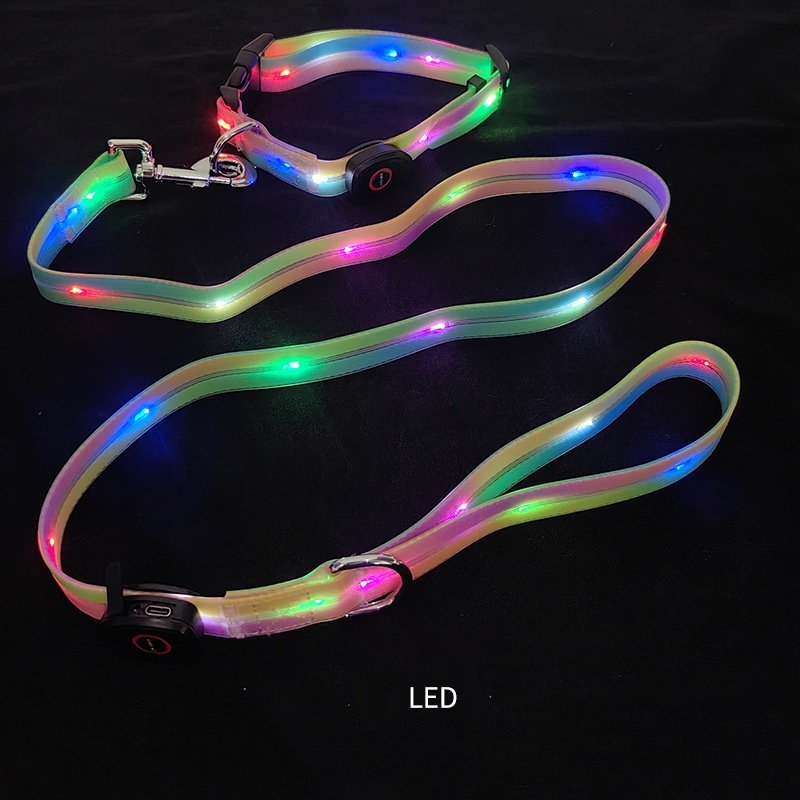 Waterproof Flashing Light Up Pet Collar USB Rechargeable led dog leash luminous Walking Night Glowing dog leash and collar set