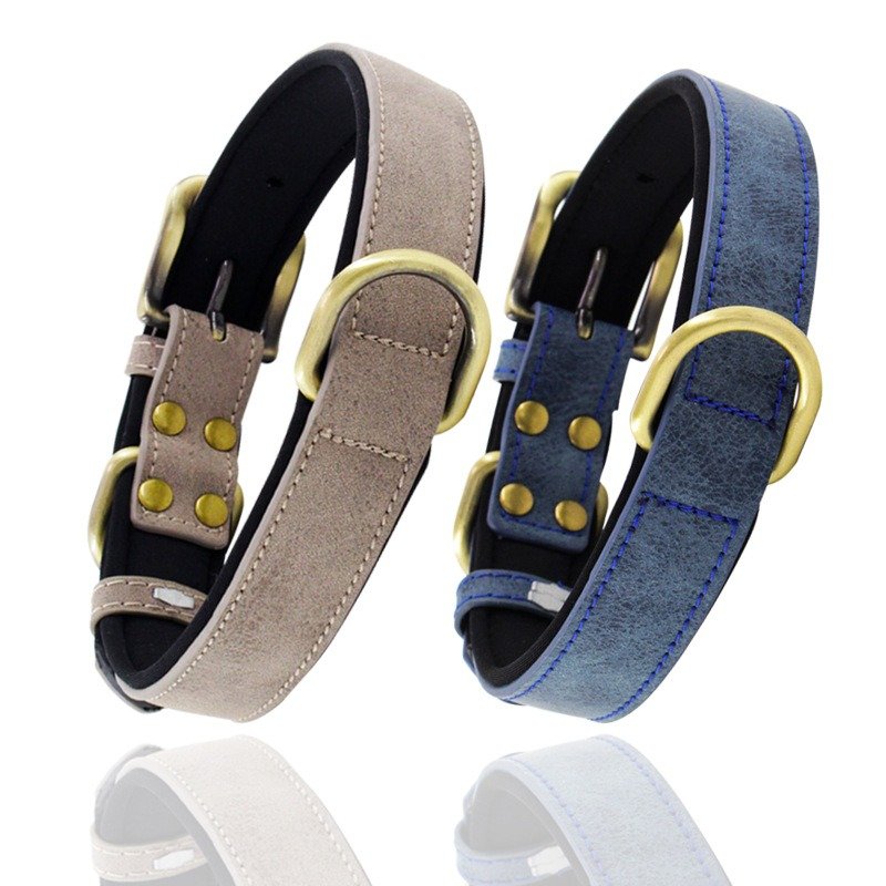 Soft Padded PU Leather Pet Collar for Cats and Dogs - Waterproof and Durable Vegan Leather Collar with Classic Design