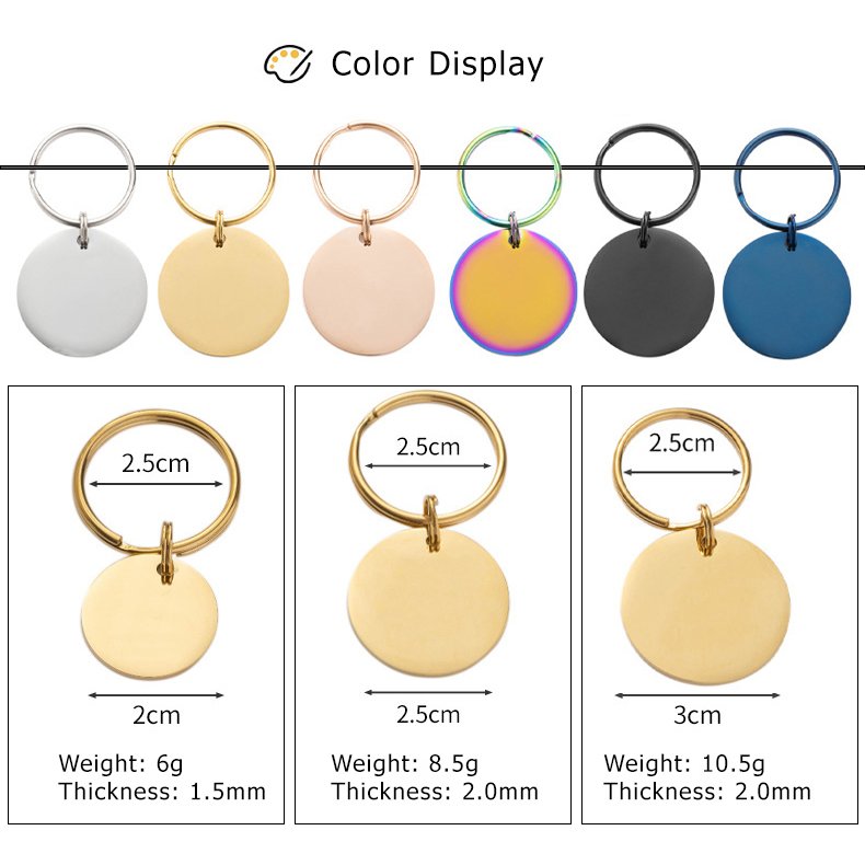 PLB01 Stainless steel anti-lost belt ring neck collar glossy simple metal cat dog pet tag