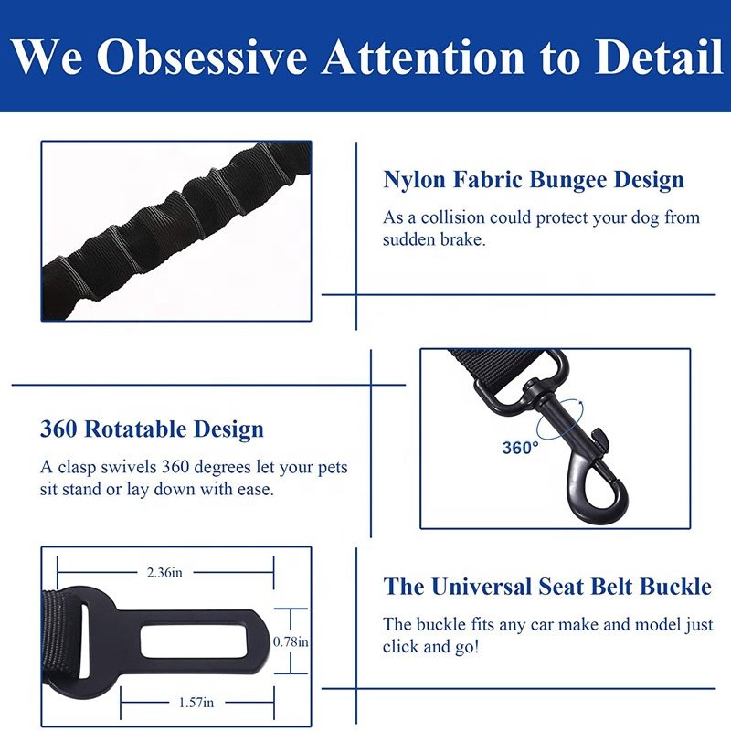 Manufacturer Wholesale Adjustable Universal Pet Dog Seat Belt Elastic Nylon Dog Belt