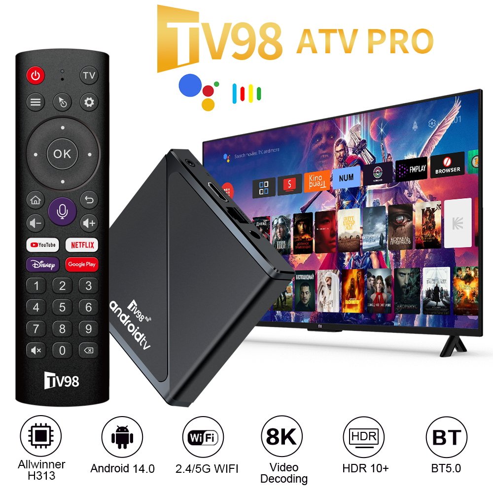 China factory price TV98 ATV Pro Set Top Box 8k Digital Remote Control android14 tv box with IR learning keyboard