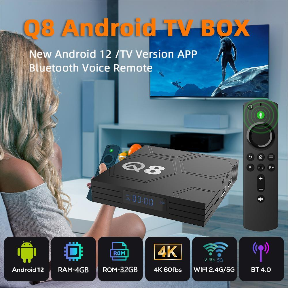 4GB 32GB Voice Remote Android TV box Support Free Test IP TV Type-C Port 4K OTT Q8 Allwinner H618 2.4G/5G Wifi STB set top box