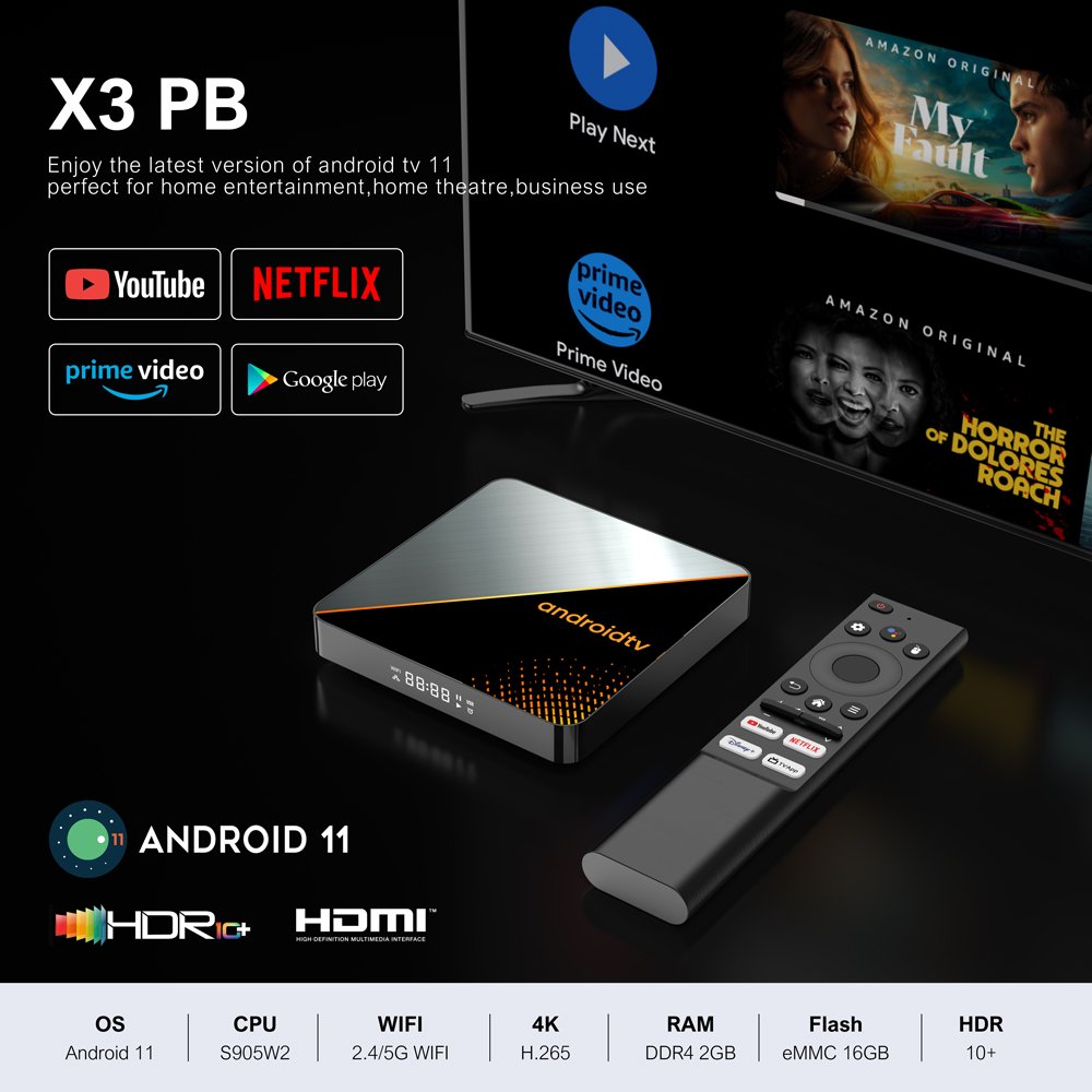 Elebao X3 PB Amlogic S905W2 HDMI HDR10 4K BT5 WiFi6 2GB LPDDR4 16GB adroid Android 11 TV Box Set Top Box Smart Android TV BOX