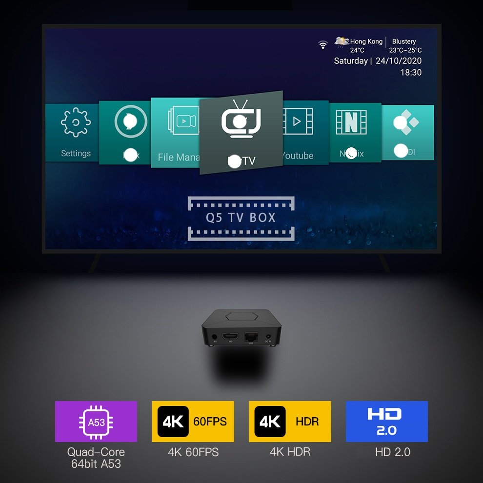 Wholesale Q5 Amlogic H313 Dual Wifi 2G 8G Factory Price 4k TV Set Top Box with BT remote controller In Stock