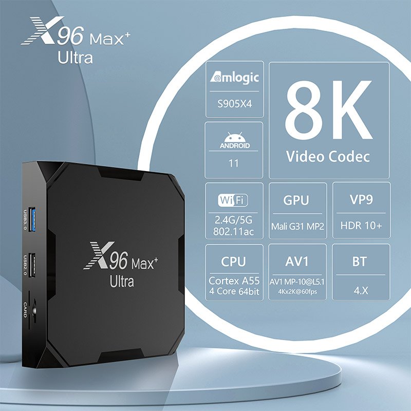 X96 pro max plus Amlogic S905X4 8K Video Decoding 4gb 64gb 32gb smart tv box android X96 Max+ Ultra satellite receiver