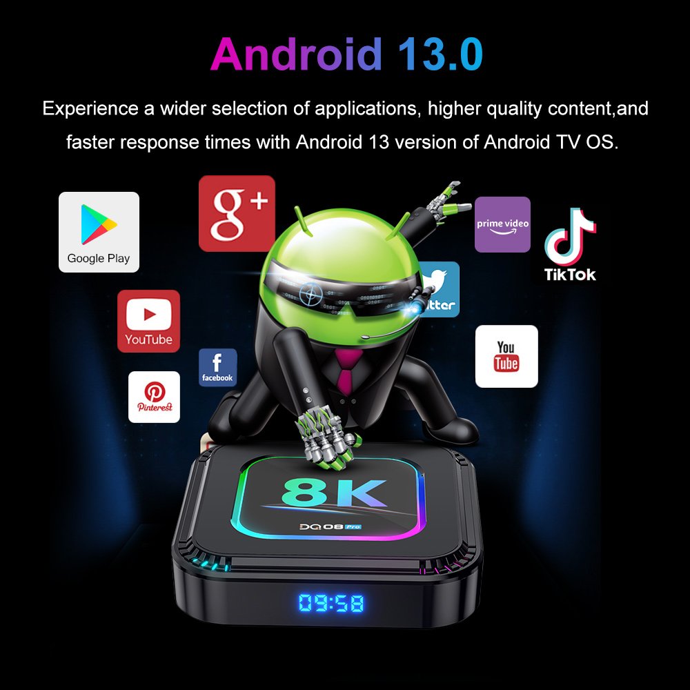 DQ08 Pro RGB Smart TVBox Android13 RK3528 Quad Core Support 8K Video 4K@60fps HDR10+ 2.4&5G Wifi6 BT5.0 Google Voice set top box