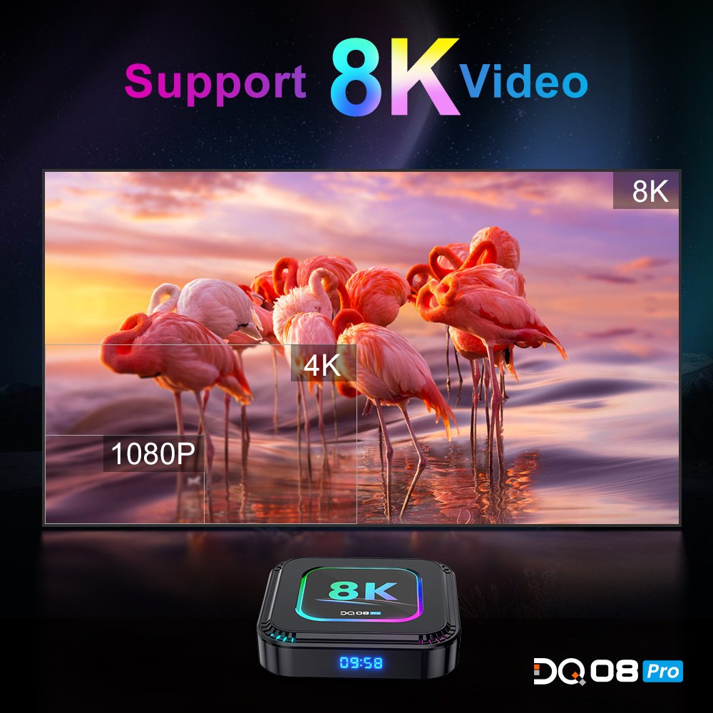DQ08 Pro RGB Smart TVBox Android13 RK3528 Quad Core Support 8K Video 4K@60fps HDR10+ 2.4&5G Wifi6 BT5.0 Google Voice set top box