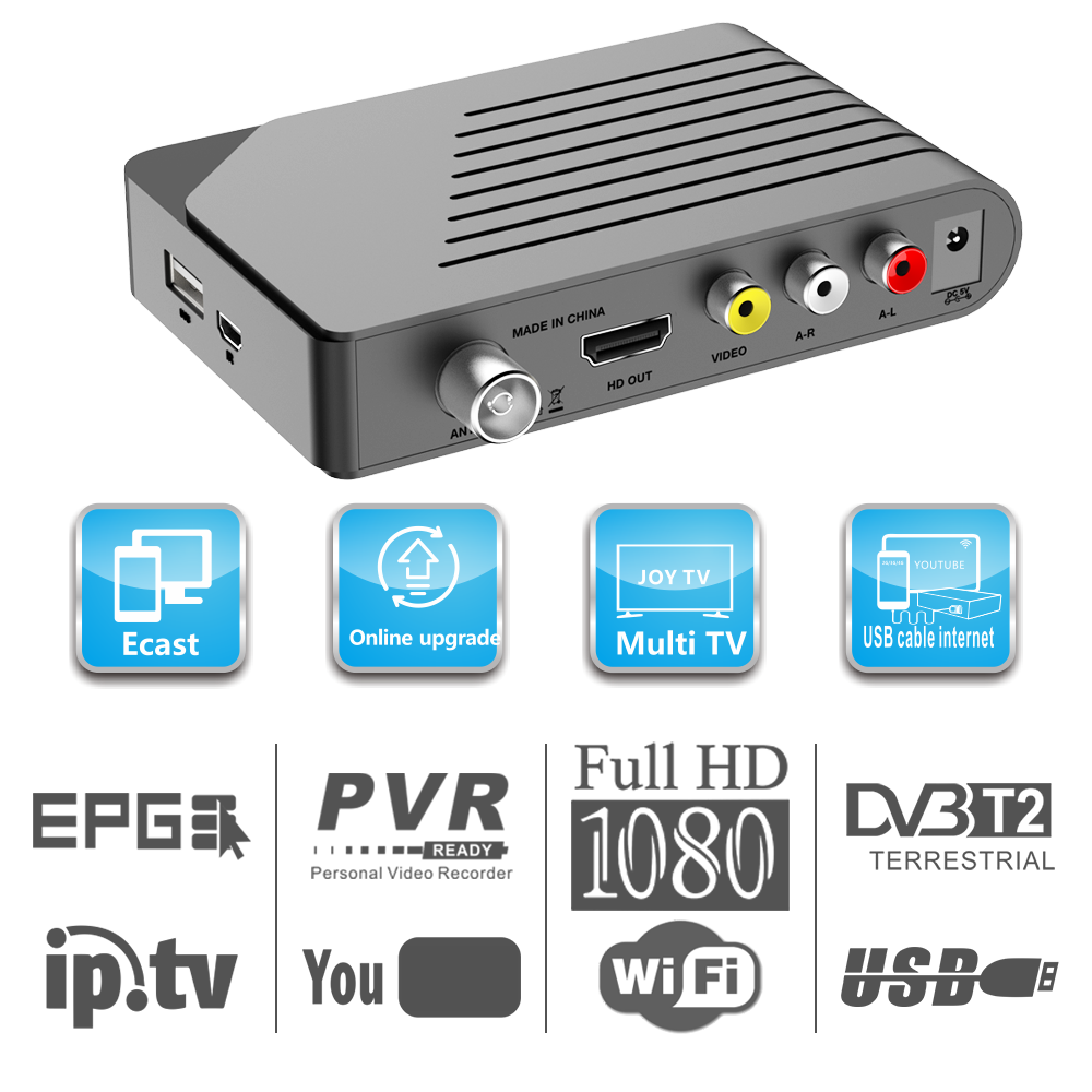 Mini digital dvb t2 TV Decodificador 10bit H.256 DVB-T2 tuner decoder TDT Receptor Terrestrial Receiver Custom set-top box
