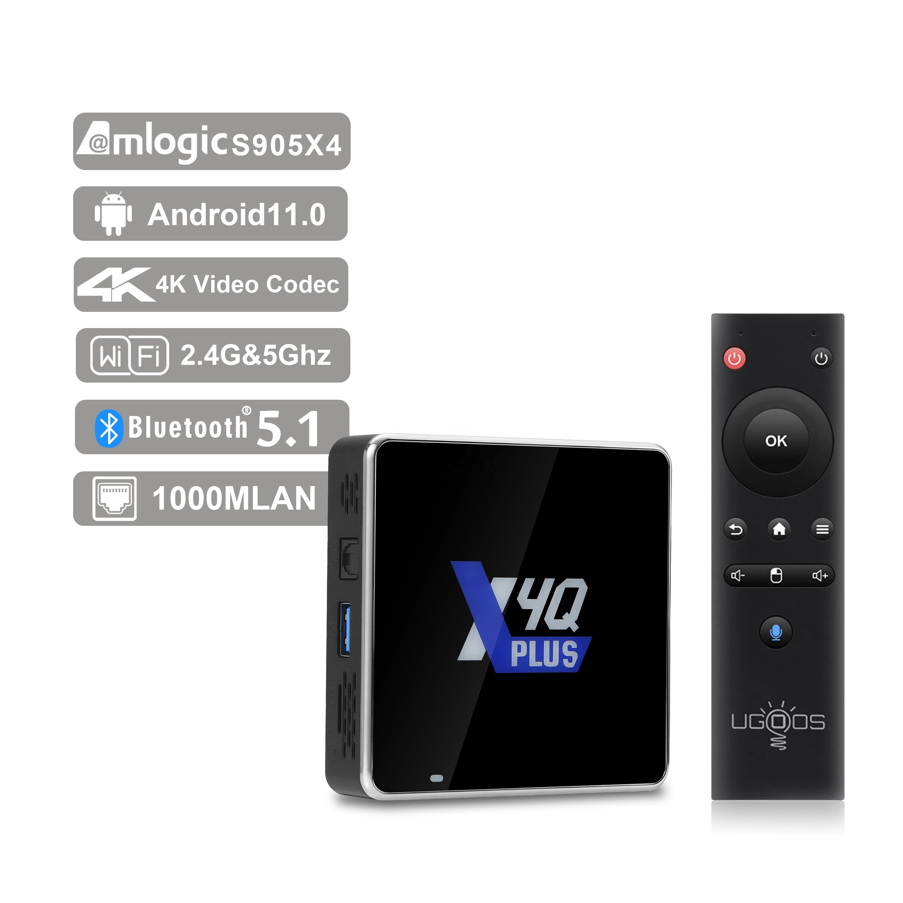 Ugoos X4Q Plus 4GB 64GB X4Q Cube LPDDR4 Amlogic S905X4 X4 Plus Smart TV Box Android 11 WIFI 1000M 4K X4Q PRO Set-Top Box