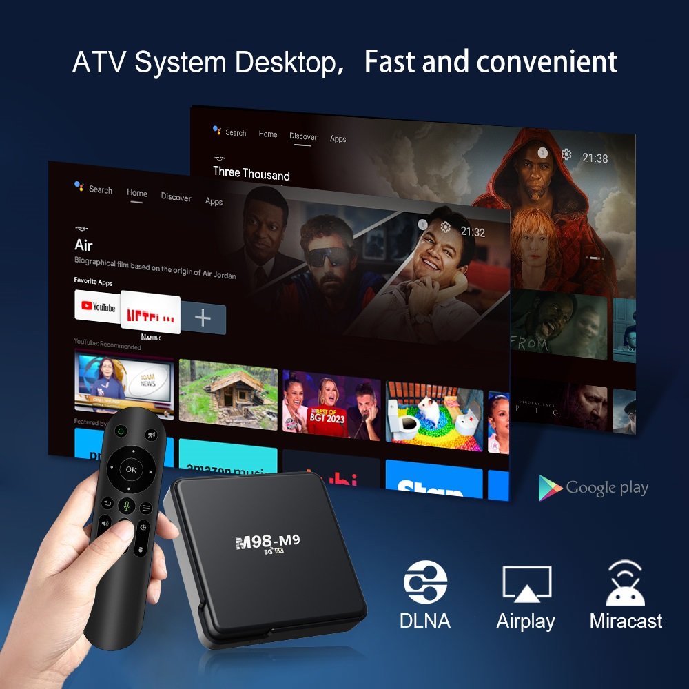 ATV BOX M98 M9 Android 10 OS Google UI H313 2G 8G 2.4G & 5G Dual Wifi with BT Voice Remote Smart 4K Android TV Box Set Top Box