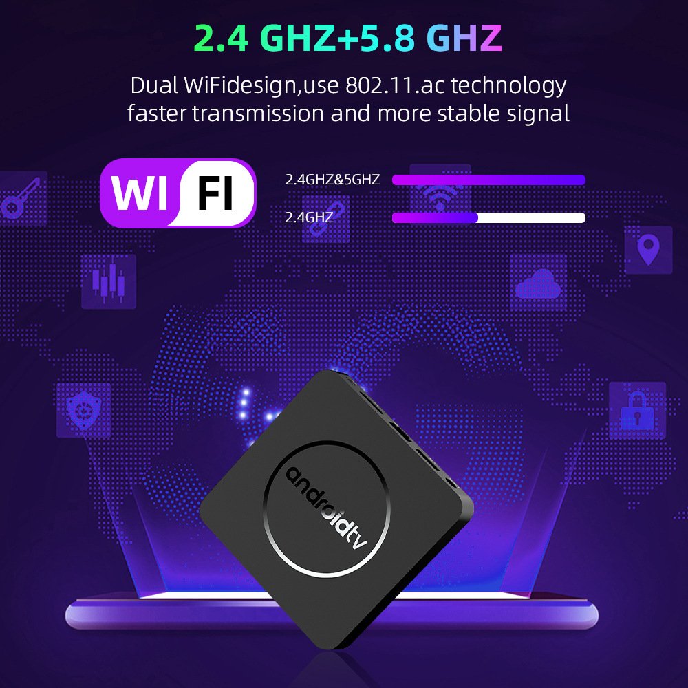 Free OEM logo Androidtv os smart media player Voice Remote Dual Wifi BT Android TV Box Quad Core Set-top box