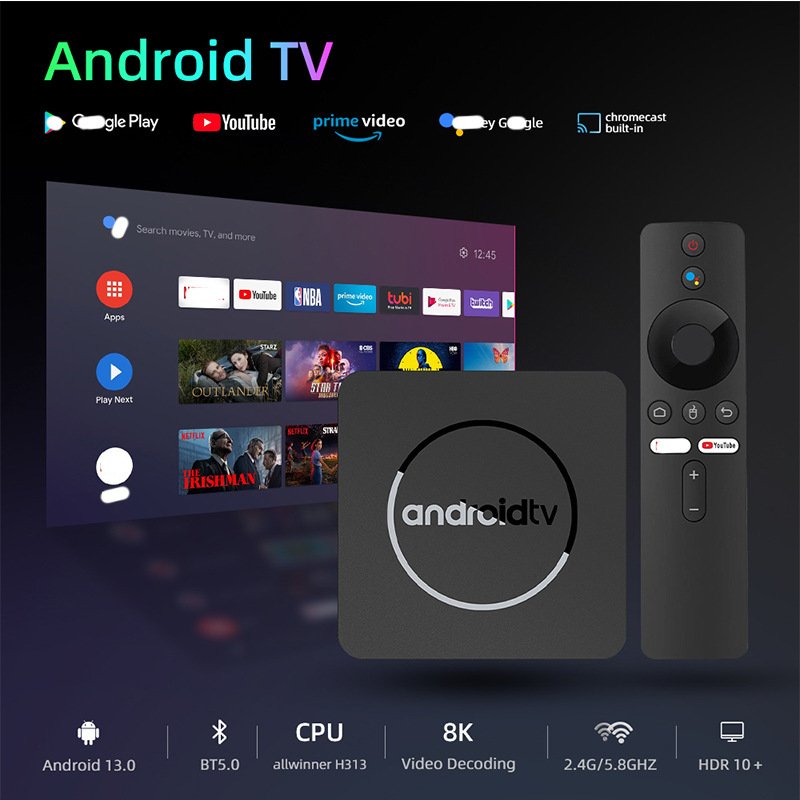 Free OEM logo Androidtv os smart media player Voice Remote Dual Wifi BT Android TV Box Quad Core Set-top box