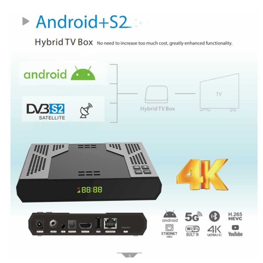 Hybrid Android 4K DVB-S2 TV Box hi6323 H.265 5G Wifi 2GB 16GB OTT+DVB FAT Decoder Digital Satellite Receiver Combo Set-top Box