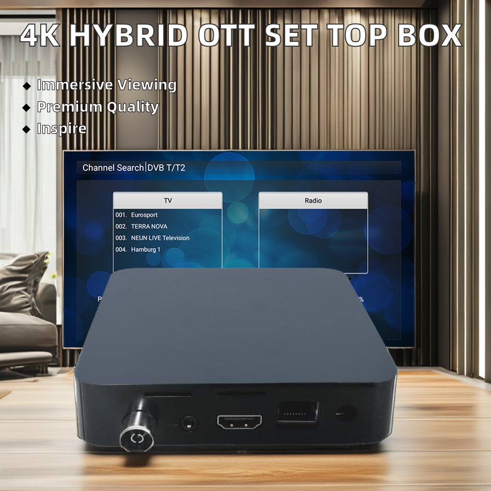 OEM Hybrid OTT Android 4K Satellite TV Receiver Set Top Box DVB-T2 WiFi Quad Core Smart Android OS DVB-T / T2 / C Set Top Box