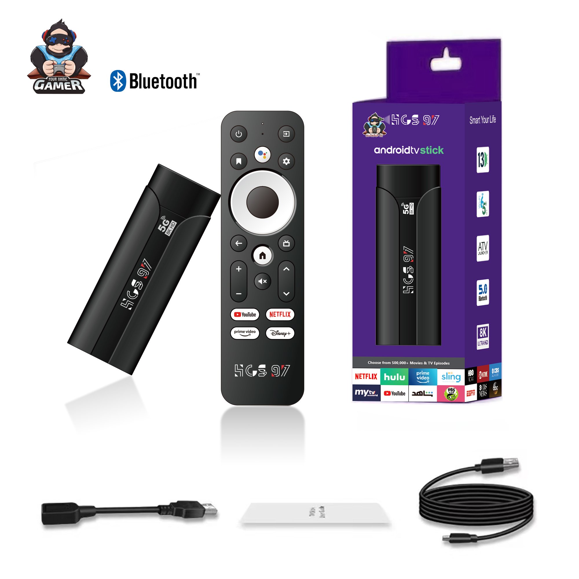 2024 HCS97 Latest 8k System Best 4k Smart TV Stick Android 13 16GB For Dealer Panel STB Free Demo tv stick 4k android tv sticks