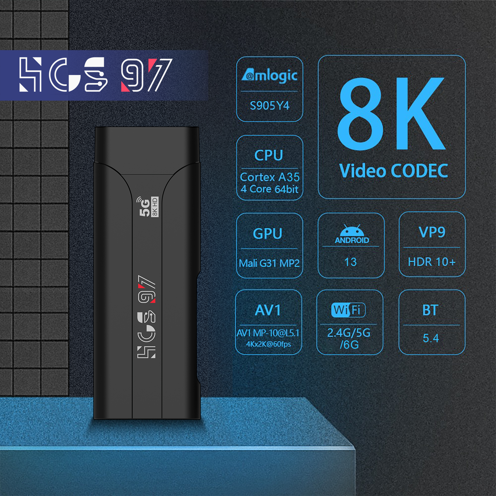 2024 HCS97 Latest 8k System Best 4k Smart TV Stick Android 13 16GB For Dealer Panel STB Free Demo tv stick 4k android tv sticks