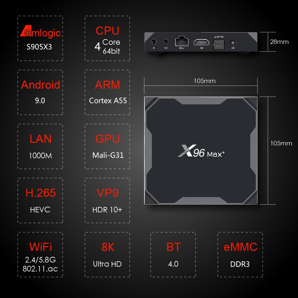 OEM Original Manufacture Amlogic S905X3 Android 9 X96Max Plus Set Top Box 16G 4G 32G 4G 64G 4k android tv box