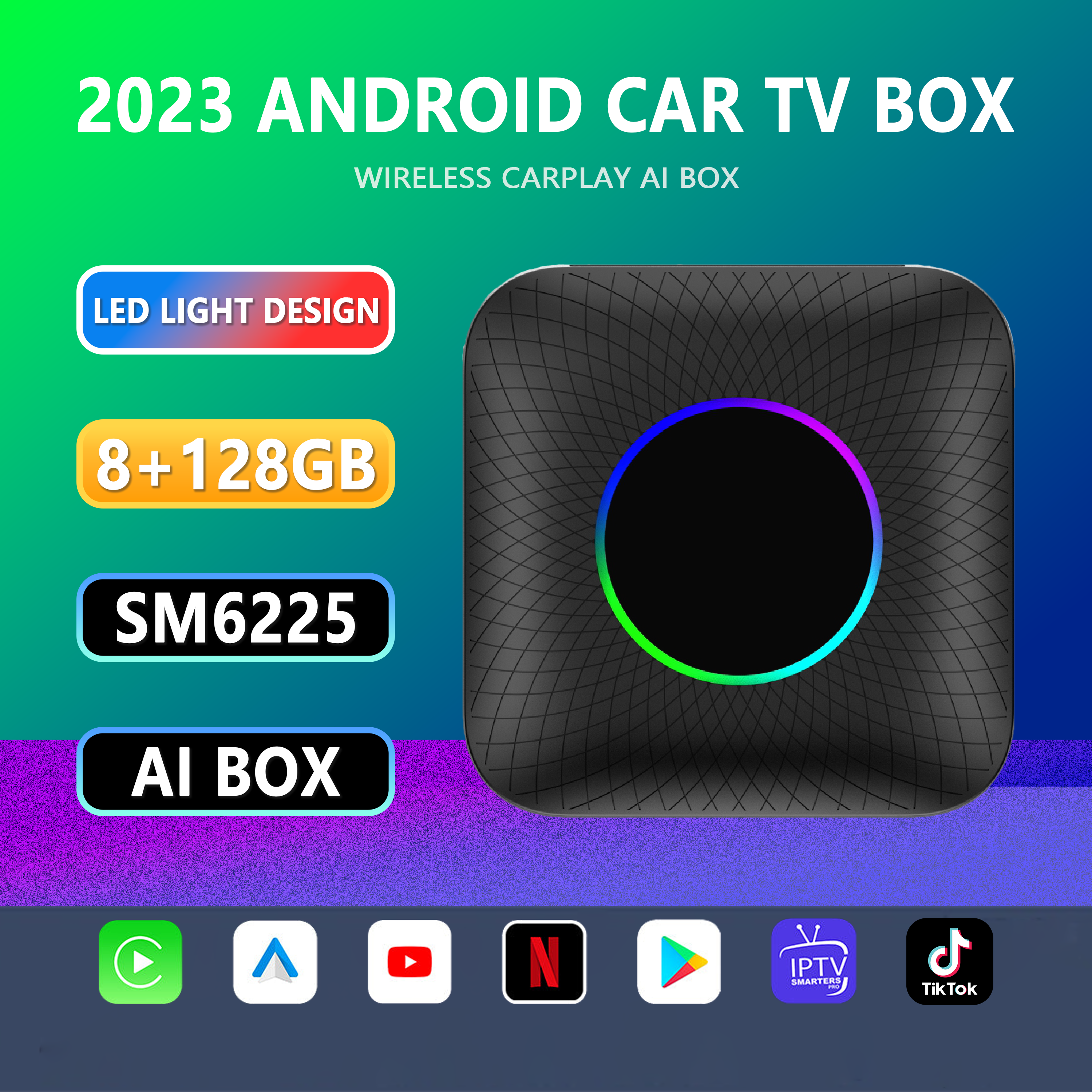 Android 13 Ai Box LED Android Auto CarPlay Wireless Adapter SM6225 8-Core Ai Box Supports Netfilx YouTube IPTV Etc.