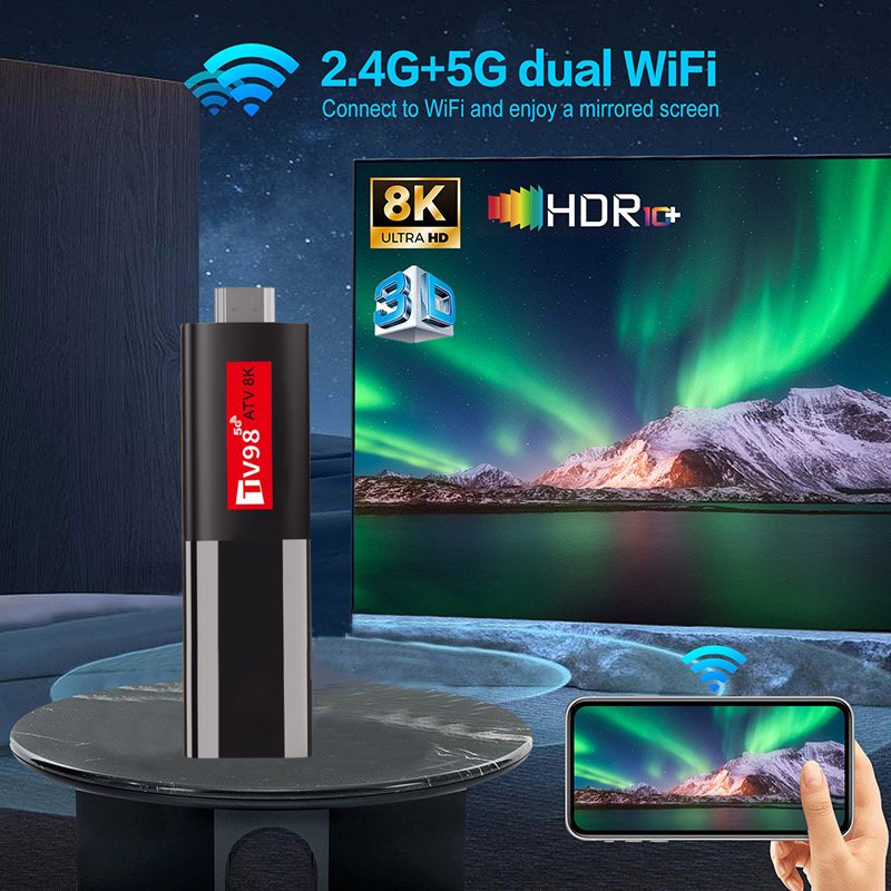 Best Selling TV98 ATV 8K TV Stick Allwinner H618 set-top box 2GB 16GB 2.4G/5G WIFI ATV Android 14 BT5.0 Media Player TV Stick