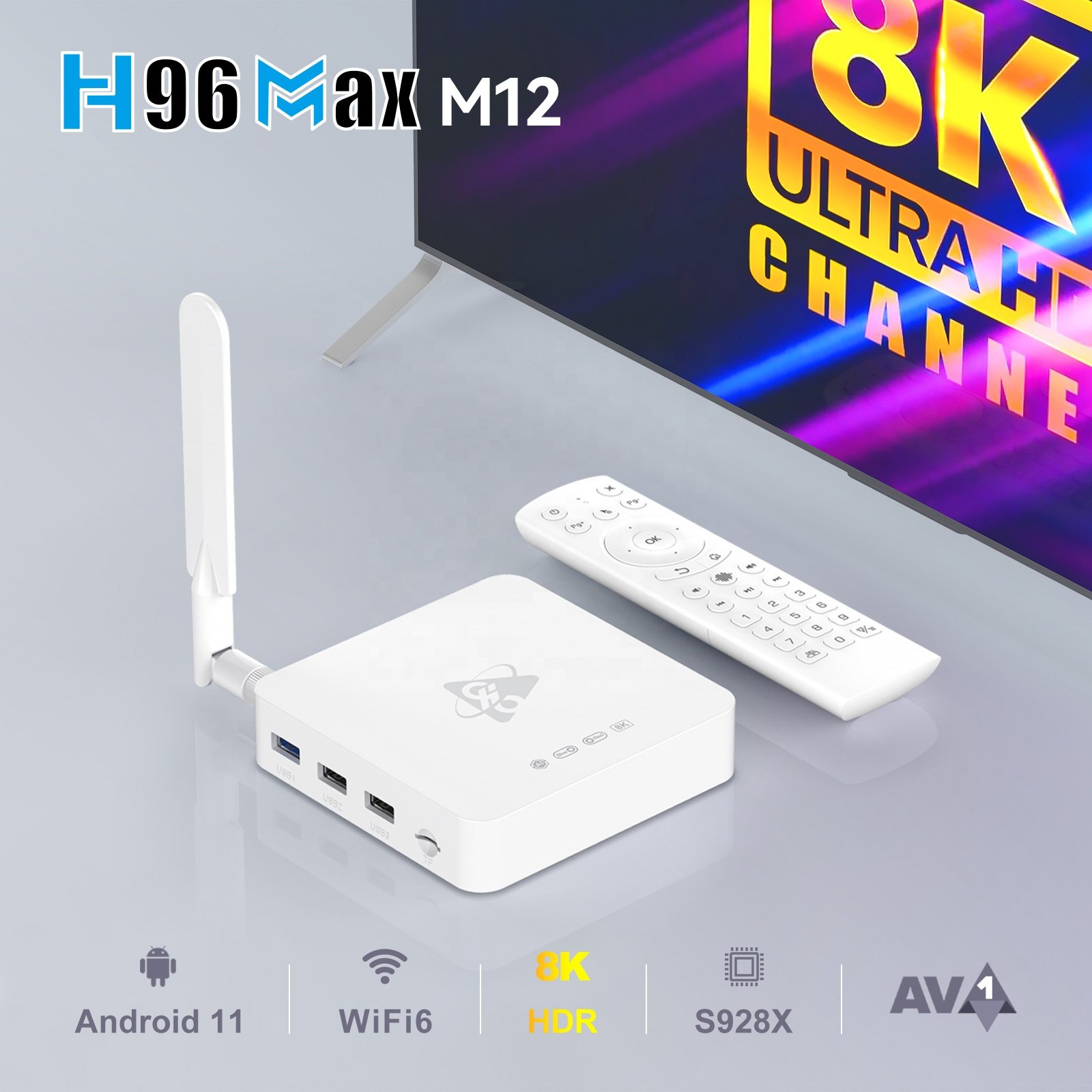 H96Max M12 Set-top Box TV BOX Wifi BT5.0 Android Remote Control 8K 4K 1080p for movie drama mini AI smart TV Box