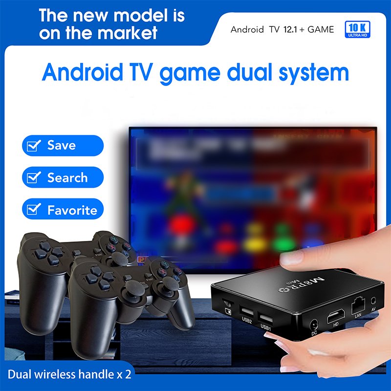 BOXPUT M8 Pro Mini Game TV Box Game Console HD Game Box 64GB 2.4G Wireless Gamepad Set Top Box H313 Android 12 Dual System Retro