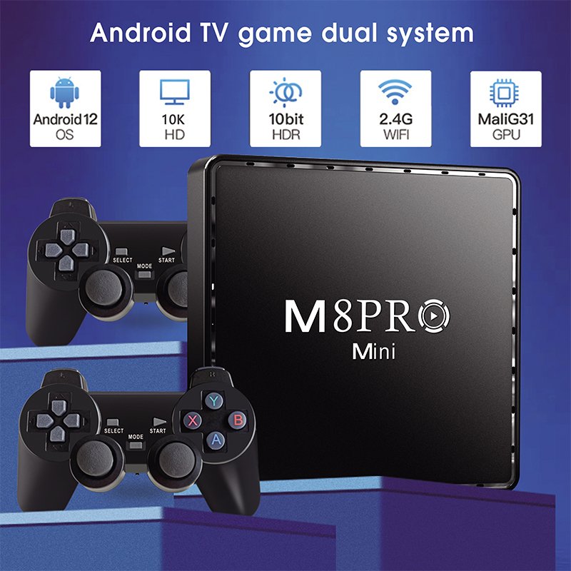 BOXPUT M8 Pro Mini Game TV Box Game Console HD Game Box 64GB 2.4G Wireless Gamepad Set Top Box H313 Android 12 Dual System Retro