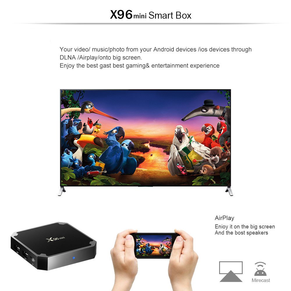 Android 7.1.2 Quad Core 1GB RAM 8GB ROM X96mini Iptv Satellite Receiver HD receiver smart tv box S905w