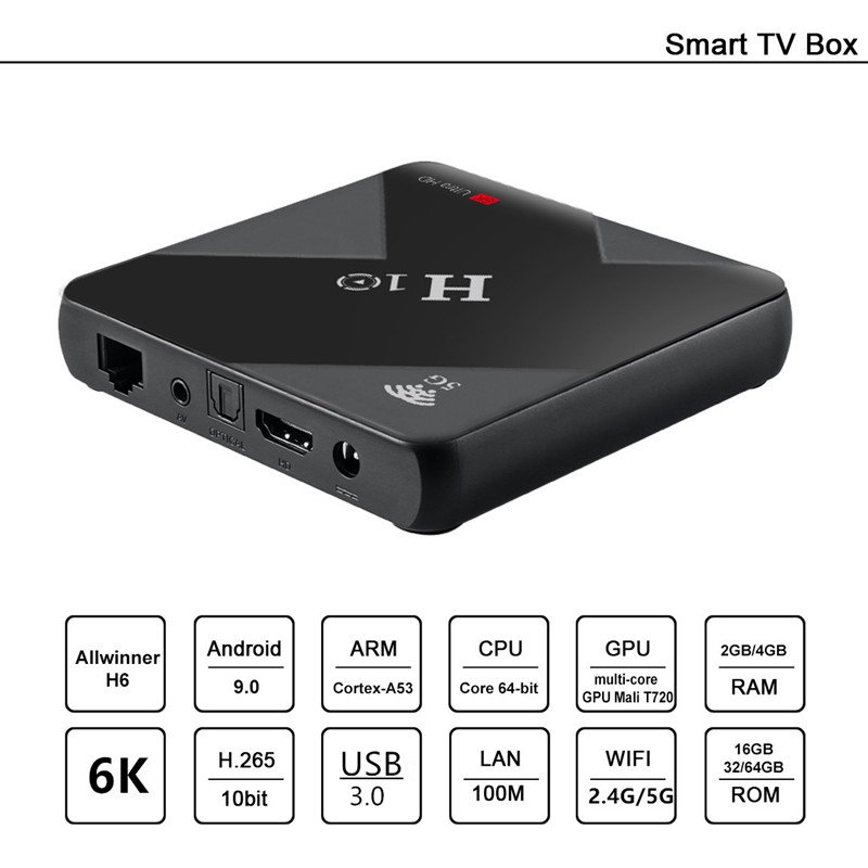 H10 Max Plus Smart TV Box Android 10 Set Top Box H313 Quad Core 2GB 16GB ROM 2.4G/5G WIFI 1080P 4K Smart Media Player