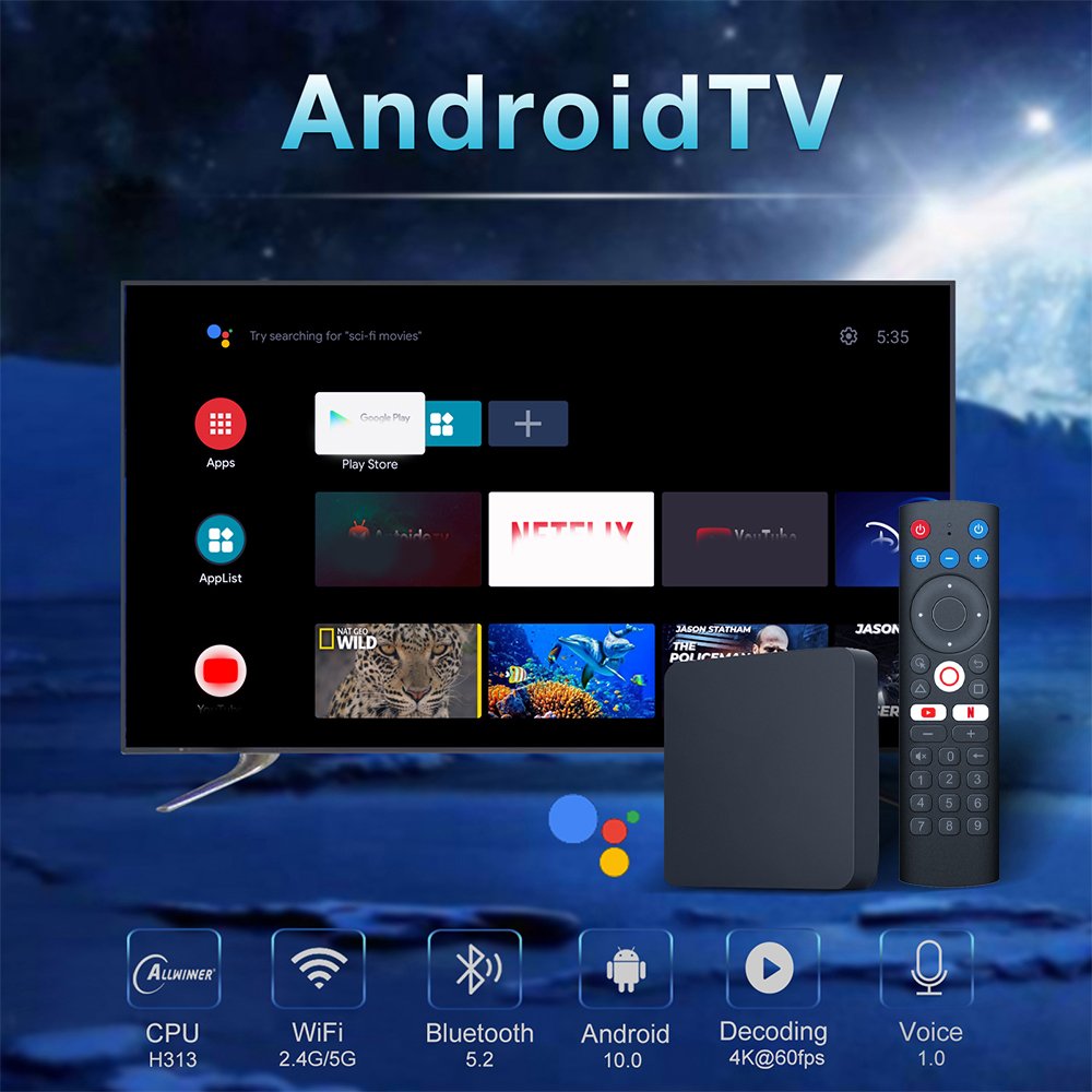 iATV M5 Smart TV Box Android 10 Allwinner H313 2GB 16GB Support Google Voice Dual 2GB 16GB Wifi BT 4K AndroidTV Set Top Box OTT