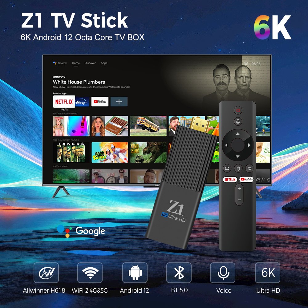 6k tv box Z1 Dongle bt remote 4 core 64 bit Alllner H618 2.4G 5G Fire stick set-top box android 12 stick tv