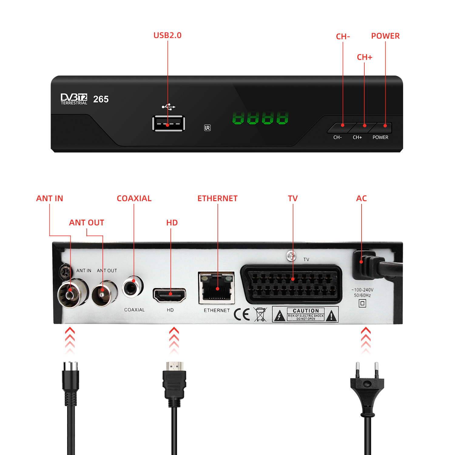 Hot Selling DVB-T2 Free To Air Set Top Box OEM ODM H265 DVB T2 Italy TV Box with Scart Connector Available DVB T2 TV Receiver