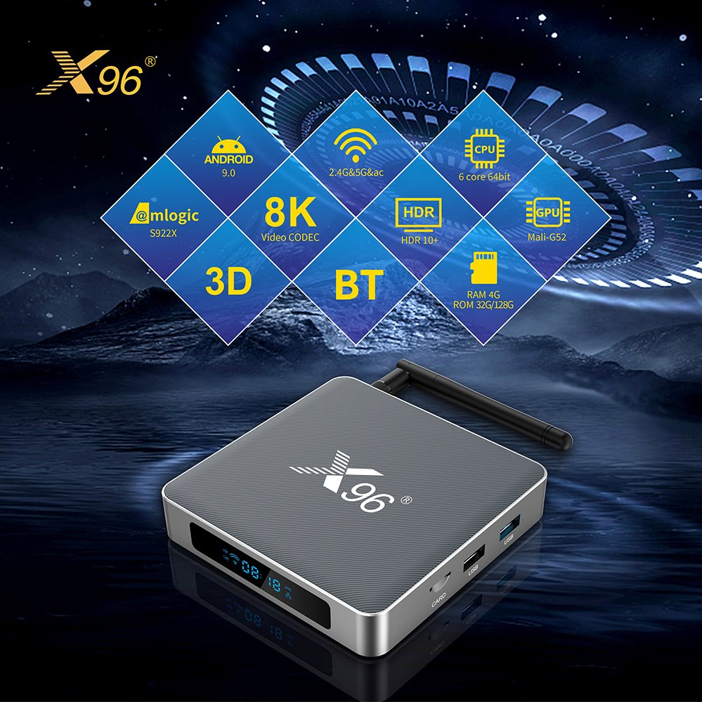 X96-X9 8K Internet tv box S922X powerful chipset 4G+32G capacity 1000M LAN RJ45 wireless remote for streaming IP tv