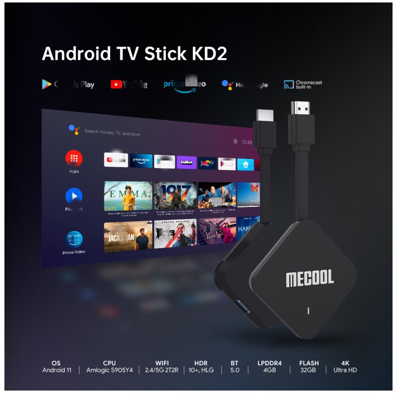 Android 11 Set Top Box Google Certified Mecool Kd2 Amlogic s905y4 2.4g/5g Wifi Android Tv Box With Google Certifide