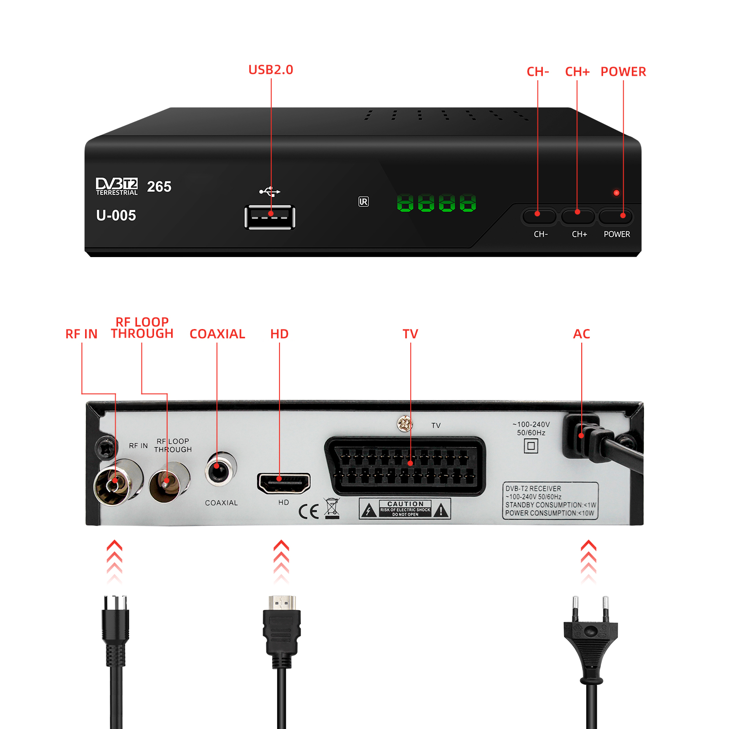 Factory Price DVB-T2 Free To Air Set Top Box H265 DVB T2 Italy TV Box with Scart Connector OEM ODM Decoder DVB T2 TV Receiver