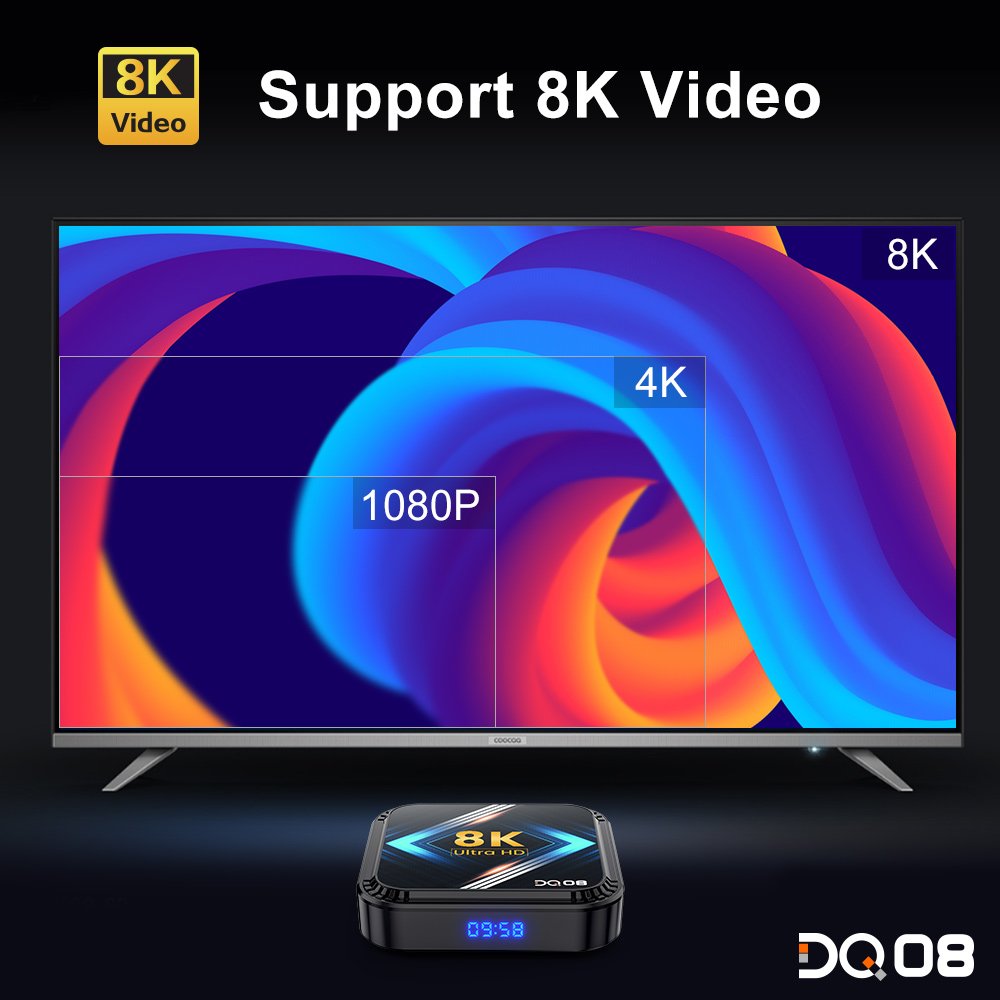 DQ08 RK3528 TV Box Android13 Quad Core Support 8K Video 4K@60fps HDR10+ 2.4&5G Dual Wifi BT4.0 Google Voice TVbox set top box