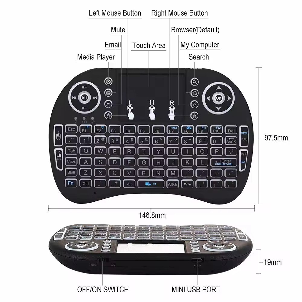 2024 RGB Backlit i8 Air Mouse 2.4G Mini Wireless Keyboard Touchpad Remote Control for Android TV BOX set-top box