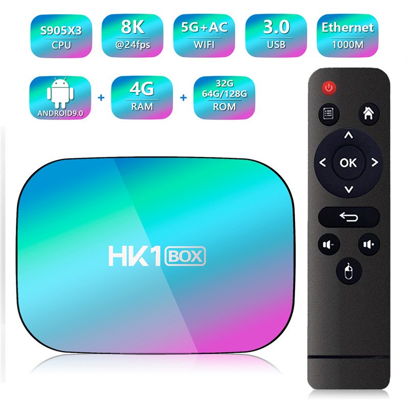 HK1 Box Android Set Top Box Amlogic S905X3 8K 4GB 32GB Dual WiFi Smart IPTV Android TV Box with Gigabit Ethernet