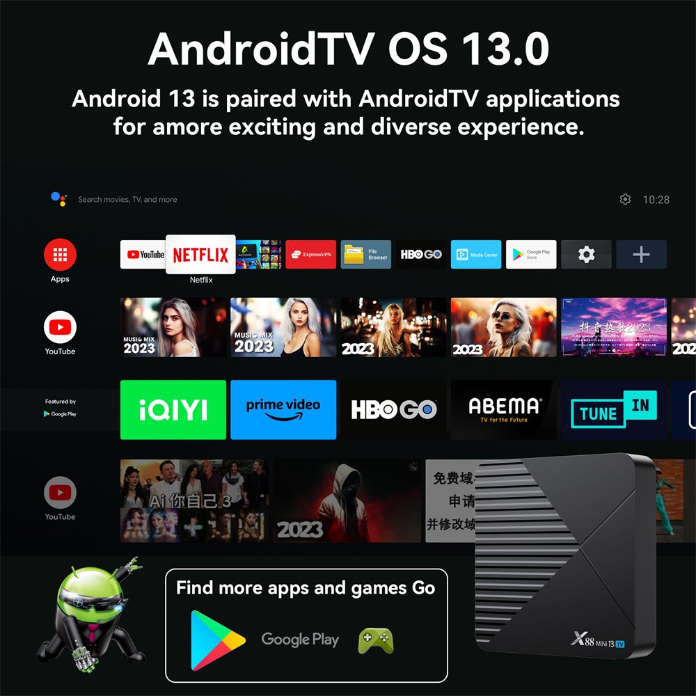 X88 Mini 13 TV Box Android13 ATV UI RK3528 Quad Core 64bit Cortex A53 Support 8K Video 4K 60fps Dual WIFI BT5.0 Set-top Top Box