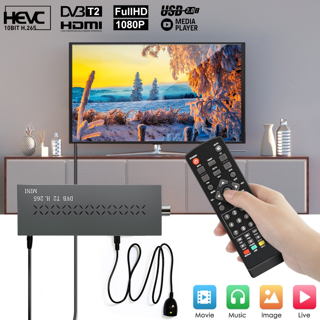 Haohsat DVB T2mini TV Stick 2023 Set Top Box Digital TV Receiver MPEG4 HEVC MINI Dongle TV Decoder DVB-T2 For European digital